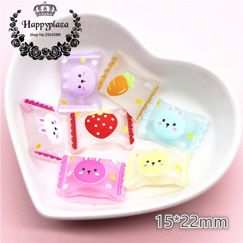 10pcs Resin Flatback Cabochon Matte Rabbit&Fruit Candy Simulation Food Art Supply Decoration Charm Craft,15*22mm