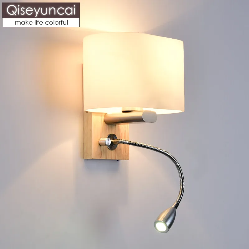 

Qiseyuncai Nordic modern minimalist creative living room wall lamp stairs aisle solid wood art bedroom bedside lamp