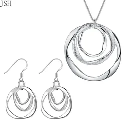 Wholesale silver color jewelry set fashion charm round circel pendant necklace Earring set for women lady wedding party LS009