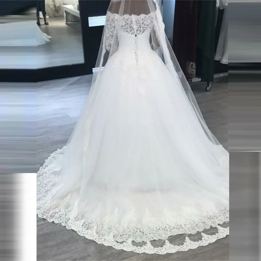 Vestido De boda De manga larga con hombros descubiertos, apliques De encaje, Vintage, 2023