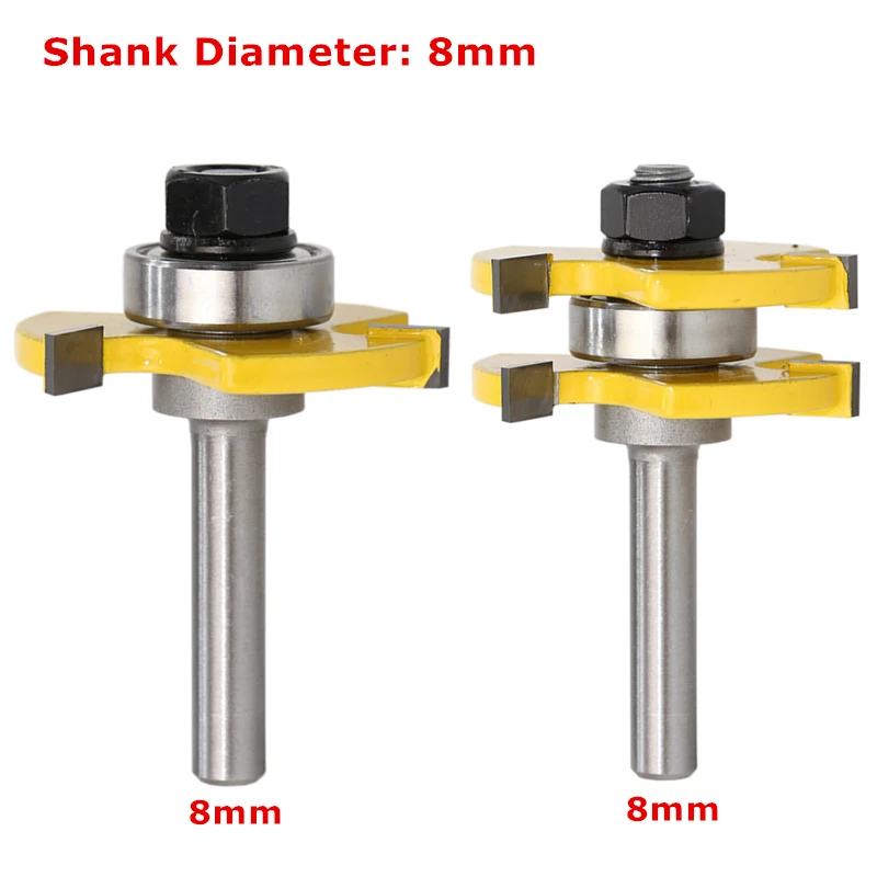 2pcs Tongue Groove ASSEMBLY Router Bit T-ประเภทสล็อต Bit Milling Cutters 6-12.7 มม.สำหรับพื้นแผงตัดไม้เครื่องมือ