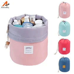 New Beautician Barrel Shaped Travel Cosmetic Bag Nylon High Capacity Drawstring Drum Wash Bags Makeup Organizer Storage