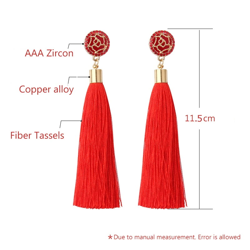 Fashion Bohemian Tassel Crystal Long Earrings Silk Fabric Drop Dangle Tassel Earrings For Women White Red New 2020 Jewelry