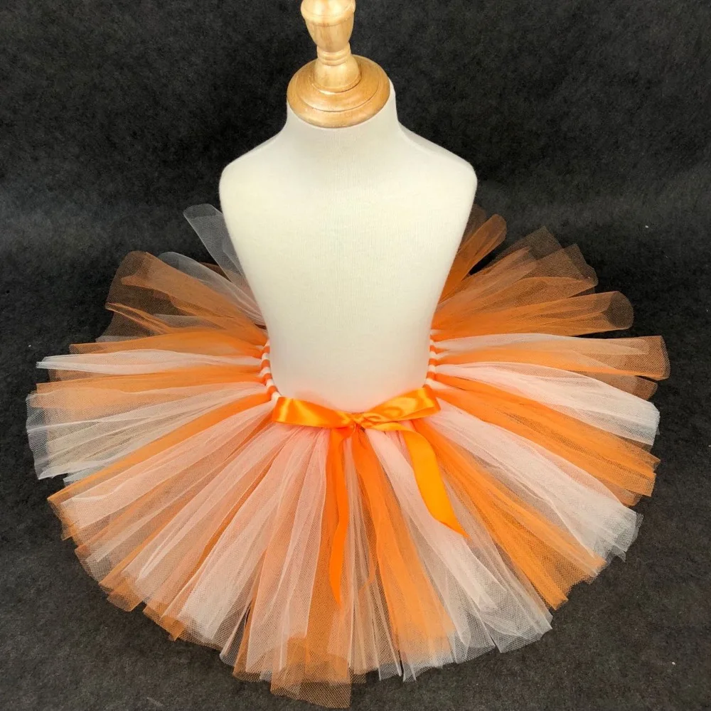 Girls Orange Tutu Skirts Baby Ballet Tulle Pettiskirt Dance Underskirts with Ribbon Bow Kids Halloween Party Costume Skirts