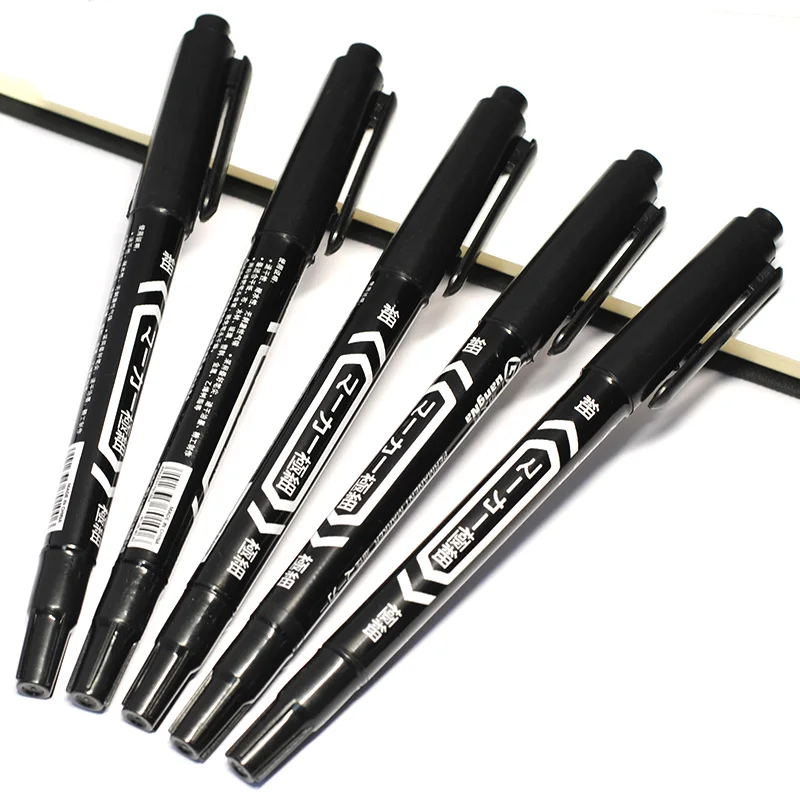 5pcs/lot Wholesale Twin Tip Permanent Marker Pen Fine Point Waterproof Ink Thin Nib Crude Nib Black Ink 0.5mm-2mm Fine Color image 6