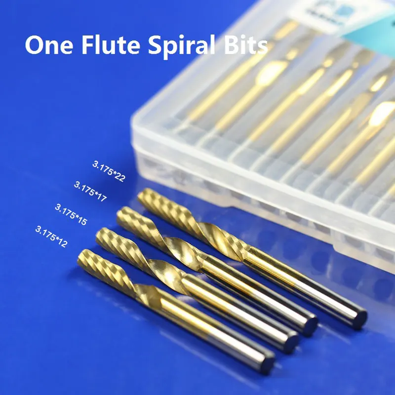 1pc 3.175mm SHK Titanium Coating Spiral PVC Cutter CNC Router Bits One Flute Spiral End Mills Single Flute End Milling Cutter