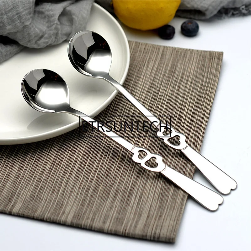 

High quality Double Heart Shape Stainless Steel Coffee Spoon Dessert Sugar Stirring Spoon Ice Cream yogurt Honey Spoon LX1102