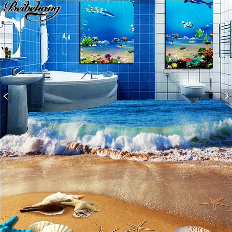 

beibehang Custom large floor drawing 3d wave beach painting wallpaper bedroom living room 3D flooring wall papers home decor