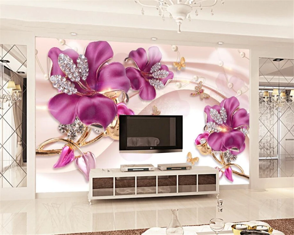 

Beibehang Custom Wallpaper 3D Stereo Pink Relief Flower Sofa TV Background Mural House Decorative Background 3d wallpaper mural