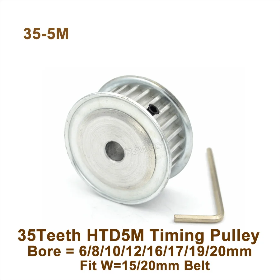 

POWGE 35 Teeth 5M Synchronous Pulley Bore6/8/10/12/15/16/17/19/20mm Fit W=15/20mm 35T 35Teeth HTD 5M Timing Belt Pulley 35-5M