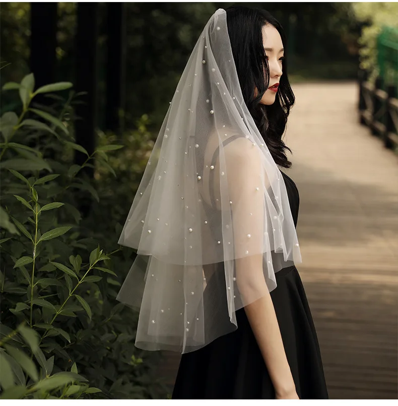 2019 New Retro White Veil Bride Veil Spring Summer Diamond Flowers Applique Pearl 1.5M Accessories Exports abroad