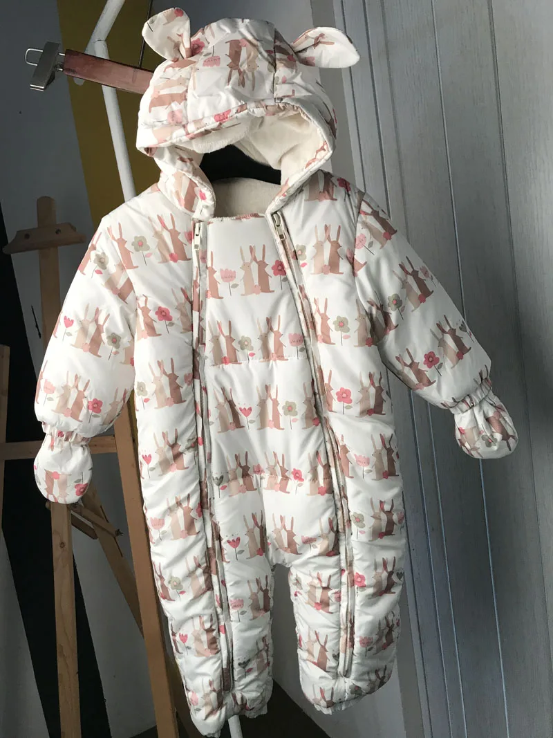 

baby girls cartoon, rabbit romper, jumpsuit, windproof jumpsuit, autumn/winter romper w fleece lining