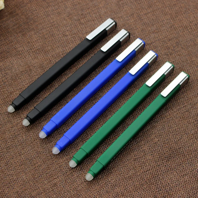 1 Pcs Square Erasable Gel Pen Metal Pen Clip 0.5mm Black Ink Pen Student Escolar Writing Stationery Office Promotion Sales Gifts