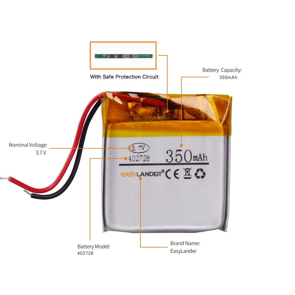 402728 3.7V 350mAh litowo-jonowy akumulator polimerowy do bezprzewodowego zestawu słuchawkowego Bluetooth MP3 GPS 402827 inteligentnych zegarków