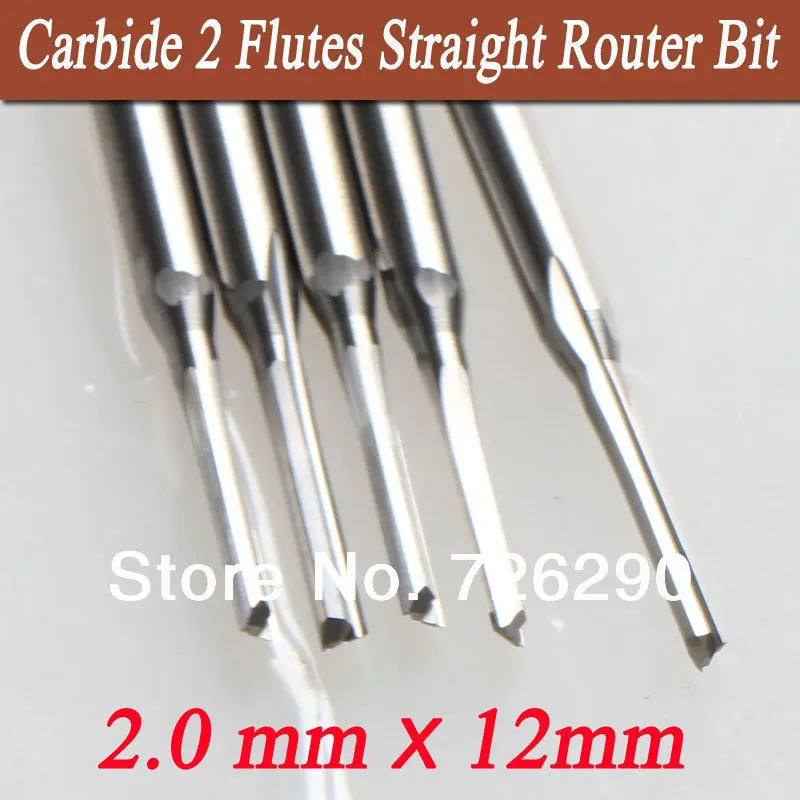 5pcs 3.175*2.0*12mm Two Straight Flute Carbide Endmills Cutting Milling Tool Solid Carbide No Burr Tools For Carving Wood