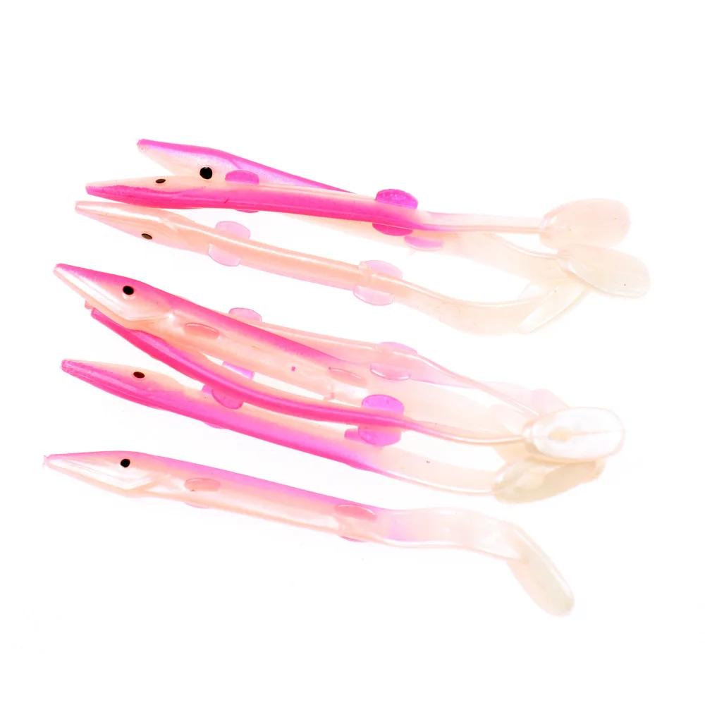 10pcs Saltwater Fishing Small Eel Lure Bait  Soft Platic Fish Lure with Eye for Sabiki Rig Lumo White Green Red Blue Color