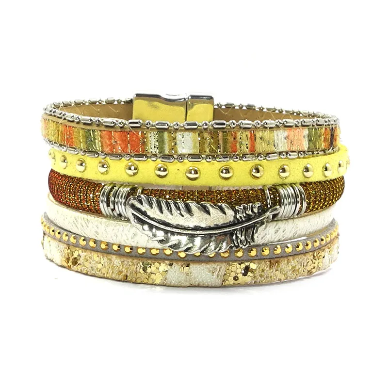 summer leather bracelet gray blue red yellow Feather accessories charm bracelets Bohemian bracelets & bangles for WOMEN B160801