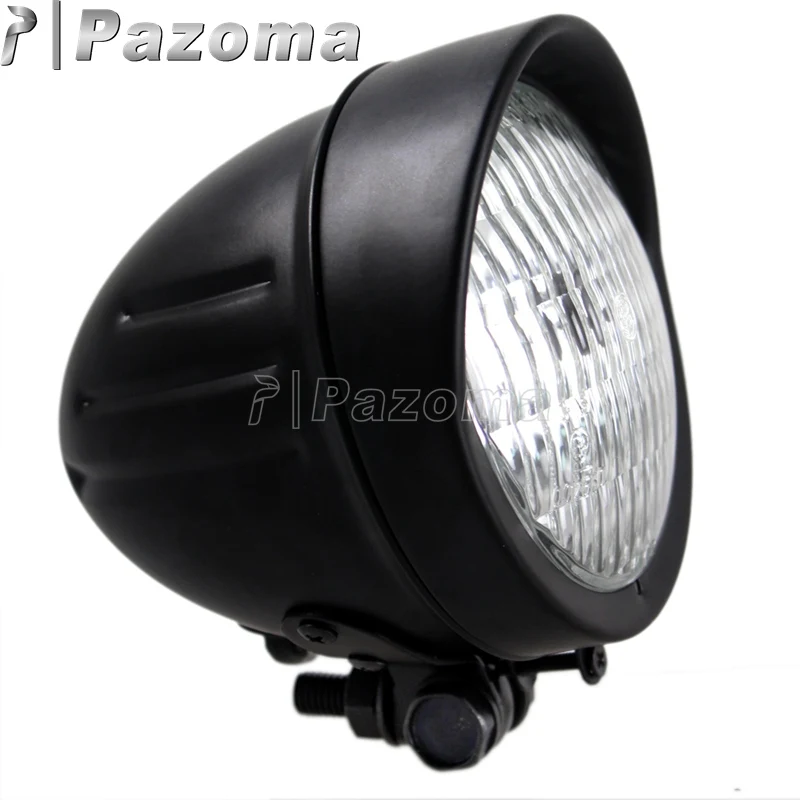 PAZOMA Motorcycle 4.5' Black Headlight Headlamp For Cruiser Chopper Cafe Racer Bobber Custom Hi/Low Beam Vintage Head Lamp Light