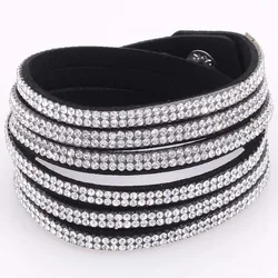 Double wrap suede leather 3 rows single color crystal bracelet double wrapped rhinestones bracelets