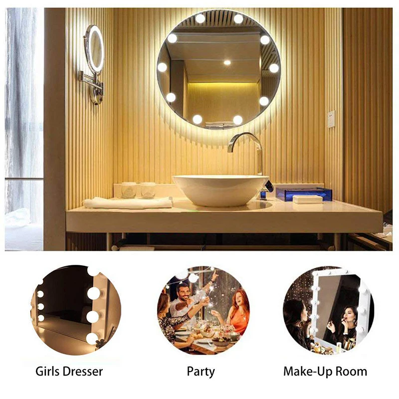 10 Bulb Hollywood Led Makeup Mirror Light  USB Charging Vanity Makeup Mirror Light Brightness dimmable Cosmetic Mirrors
