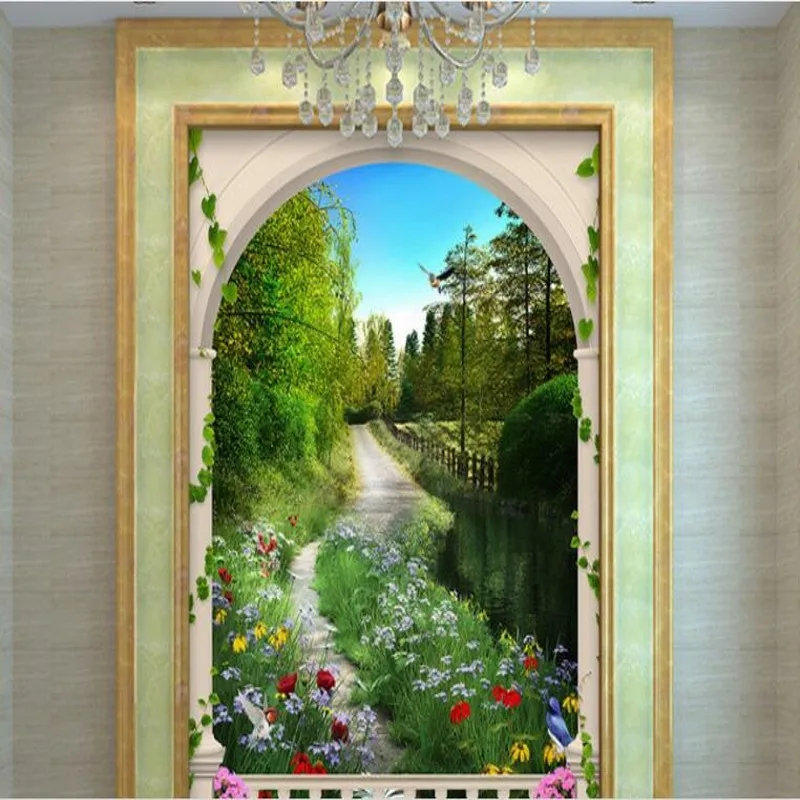 

wellyu Custom large - scale murals Continental 3d stereo fantasy scenery entrance TV background wallpaper papel de parede