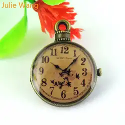 Julie Wang 5/10/20PCS Clocks Pocket Watch Charms Antique Bronze Alloy Pendants Necklace Jewelry Making Accessory Suspension