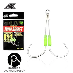 JK 5packs Sea Fishing Hook Steel Wire 7x7 Slow Jigging Size 1/0 2/0 3/0 4/0 5/0 Luminous Double Assist Hook Slow Pitch Tackle