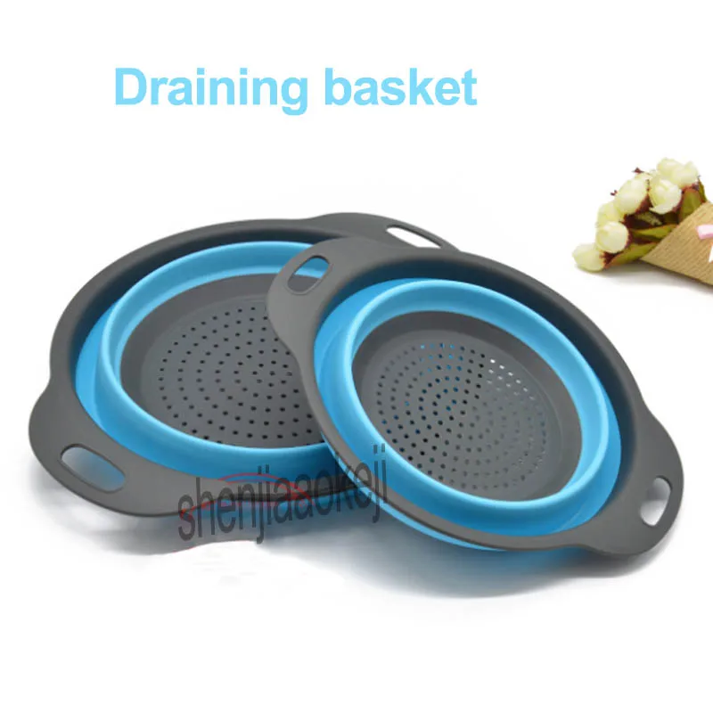 استنزاف سلة طوي سيليكون مصفاة الفاكهة الخضار سلة غسيل مصفاة مصفاة لطي تجفيف مع مقبض 1 قطعة