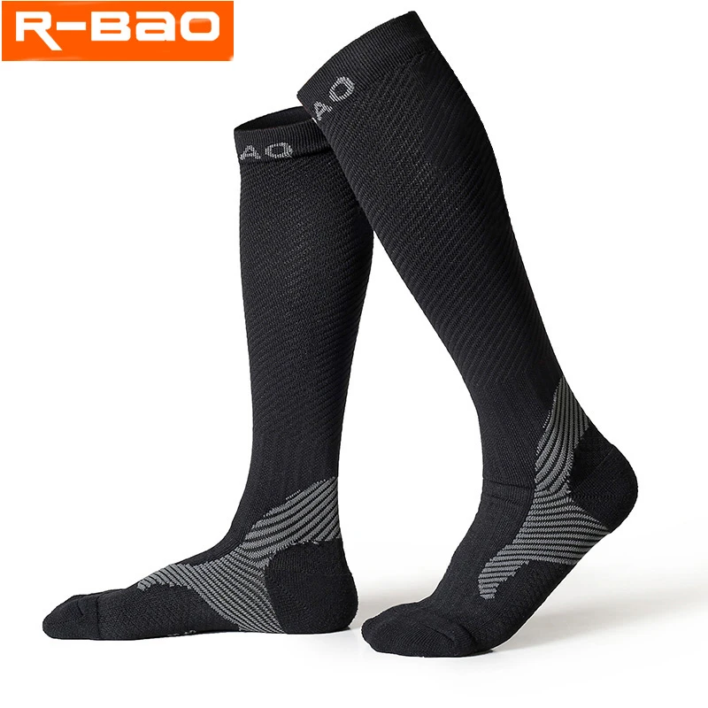 R-BAO 1 Pair Professional Long men's Cycling Socks Bike Anti-slip Running Compression Sport Socks Leg Shin Guard Protector