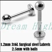 Free Shipping lip ring Labret piercing Ball Plain 316L surgical steel fashion Body piercing Jewelry 300pcs/lot Promotional Gift