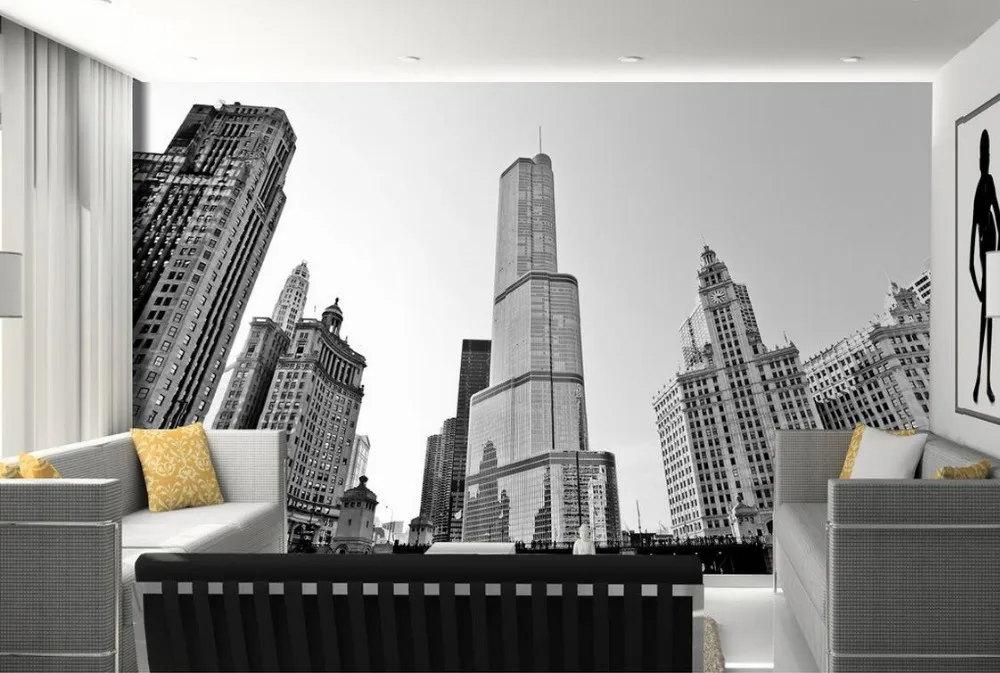 Black and white building  New York 3d room wallpaper landscape 3d mural wallpaper Home Decoration