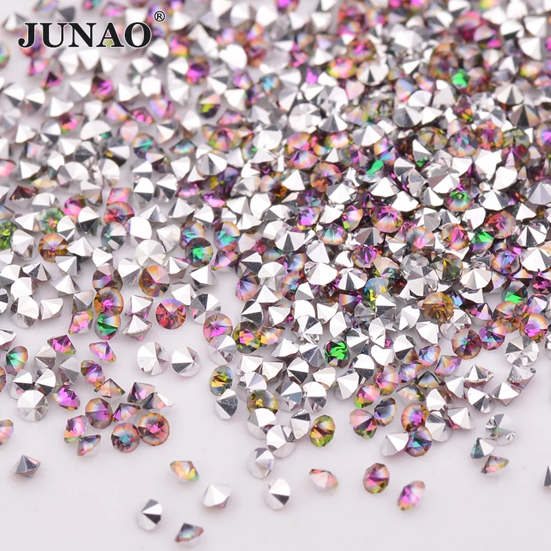 JUNAO 1.2mm przezroczysty AB Pixie kamień dżetów Mini szklane mikro kryształki brokatu paznokci dekoracje artystyczne Tiny Strass diament