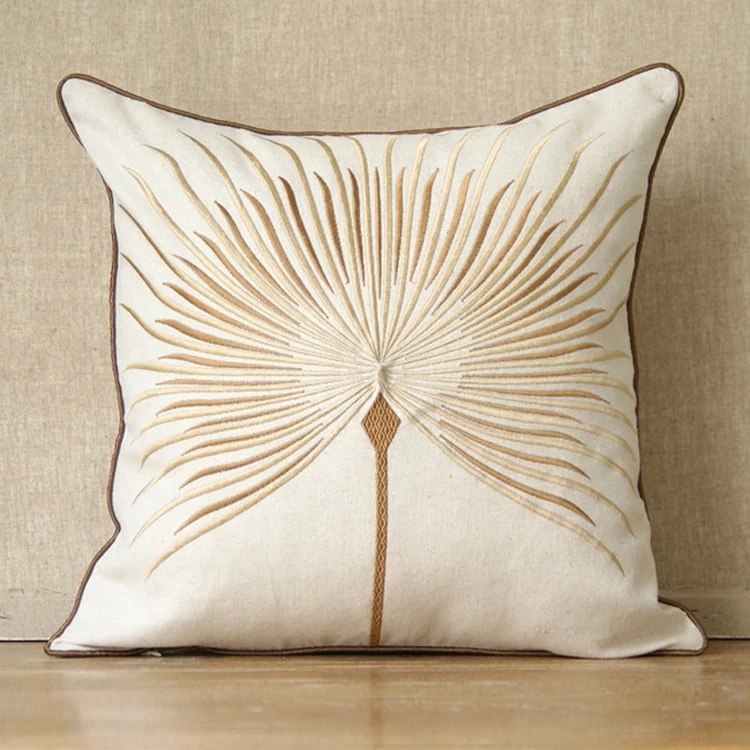 Linen and cotton cushion cover with dandelion embroidery for home decoration, cushion cover for sofa, high fashion