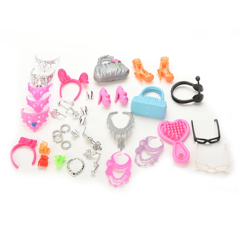 Vendita calda Handmade Gioelleria raffinata e alla moda Orecchino + Collana Accessori Per Barbie Doll Set Bowknot Crown Accessori Bambole Per Bambini Regalo