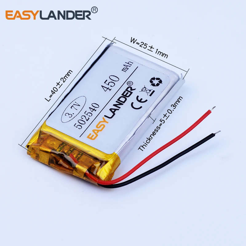 3pcs/Lot 3.7V 450mAh 502540 Rechargeable Lithium Li-ion Polymer Battery 052540