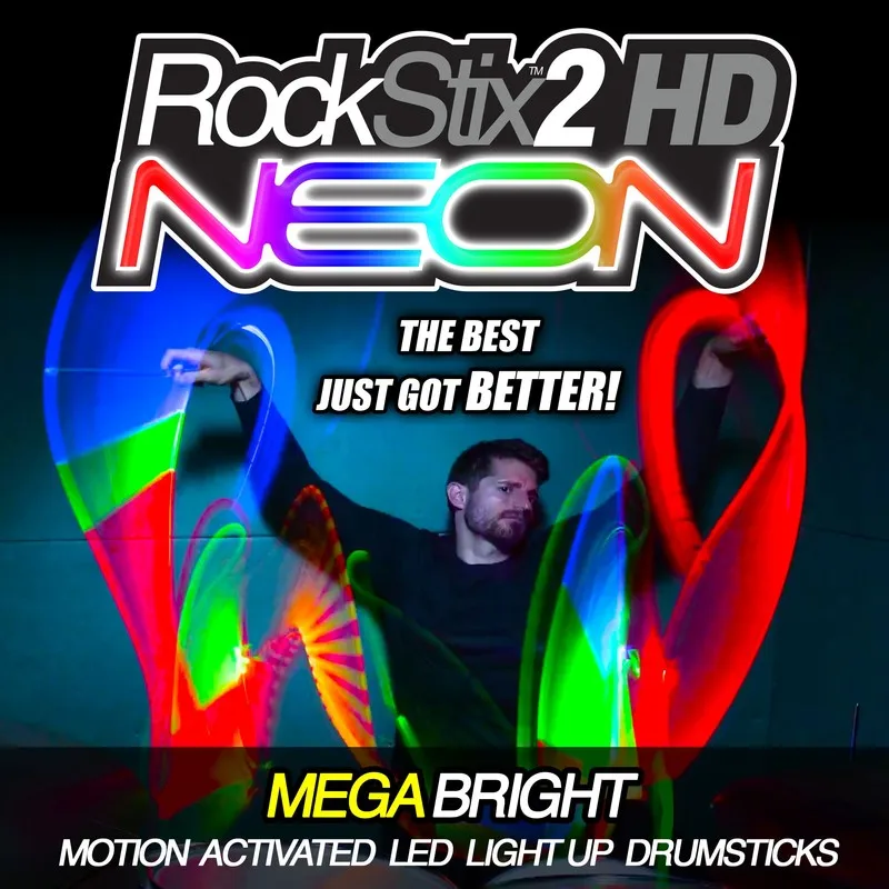 Rockstix 2 HD NEON, Mega Bright LED Light Up Drumsticks, Available in 13 FX Color Change also Red, Green, Blue