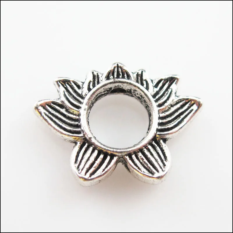 15Pcs Tibetan Silver Color Lotus Flower Spacer Beads Frame Charms 13.5x19mm