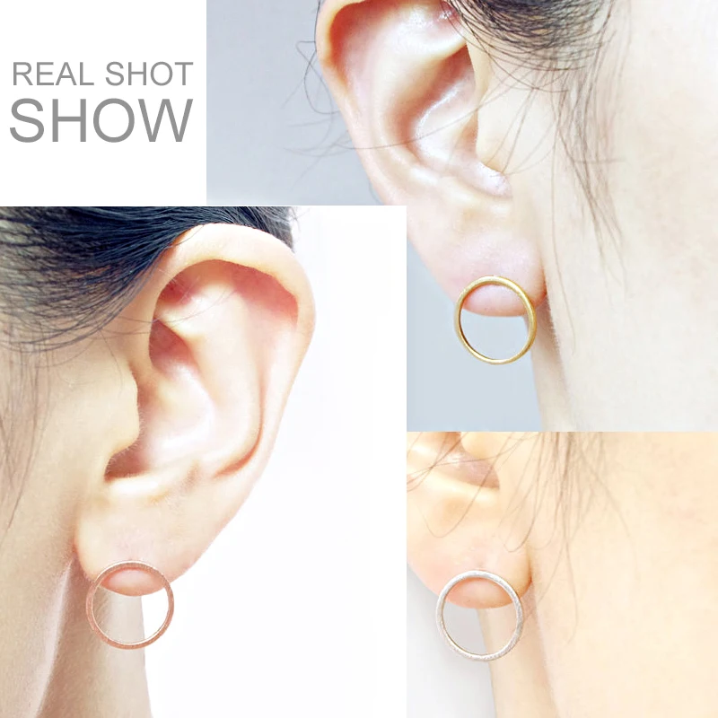 Sasusp Minimalism Hollow Small Round Earrings for Women Vintage Circle Earings Ear Studs For Friend Daughter Sister Gift