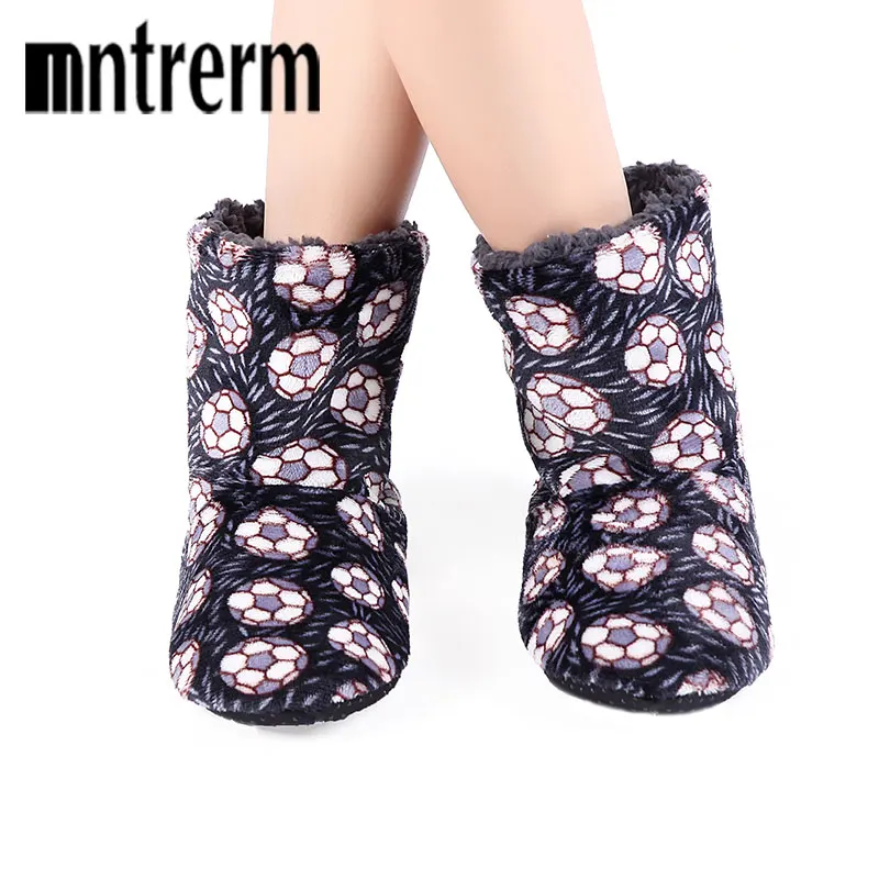Mntrerm 2022 New Large Size Winter Home Slippers Men Indoor Shoes Floor plush Slippers Warm Cotton Football pattern Flat Shoes