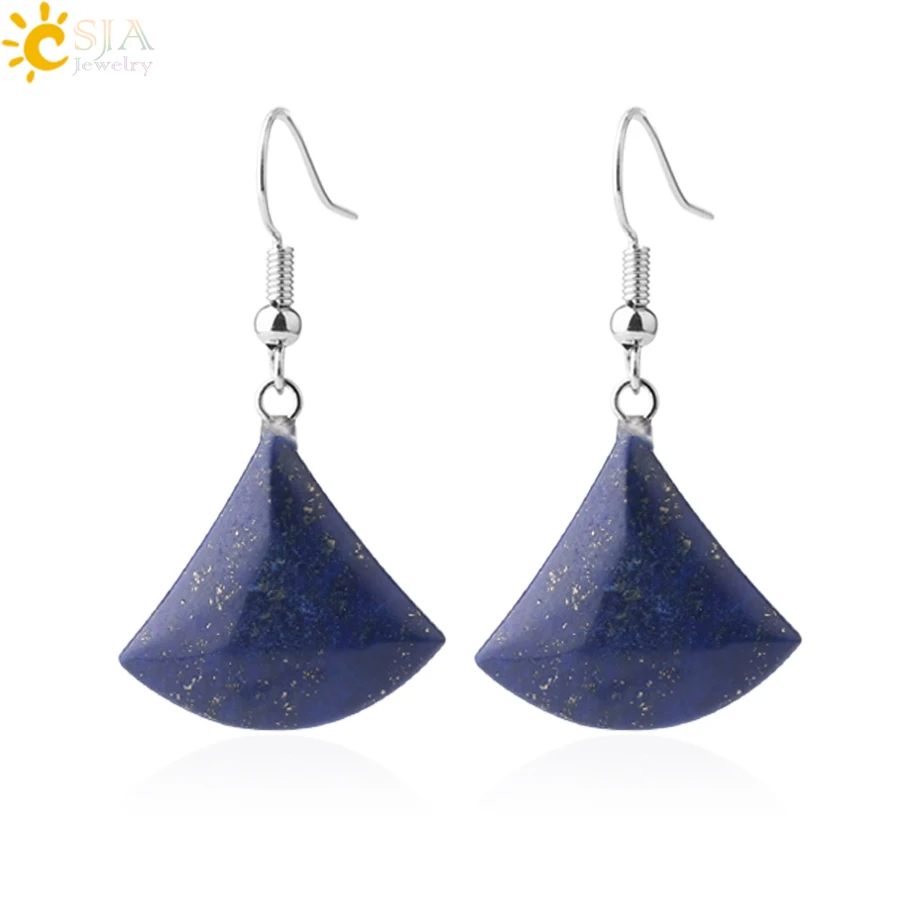 1pc Natural Stone Drop Earrings for Women Small Fan-shaped Earring Purple Pink Quartz Lapis Lazuli Crystal Tiger Eye F828