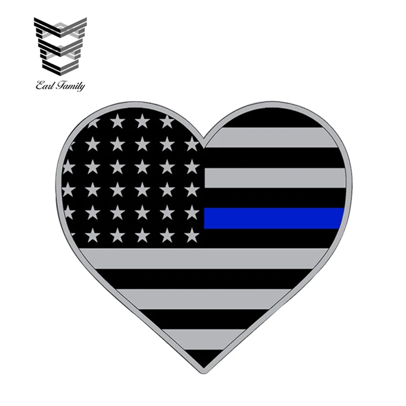 EARLFAMILY 13cm X 11.1cm Blue Line Sticker Decal Heart 2nd Amendment Gun Law Enforcement USA Flag Lives Matter Sheriff LOVE