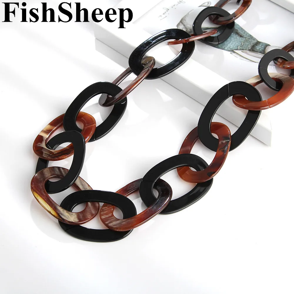 FishSheep Fashion 2019 duży długi łańcuch akrylowy naszyjnik dla kobiet okrągły żywica Link Chain wisiorki i naszyjniki komunikat biżuteria