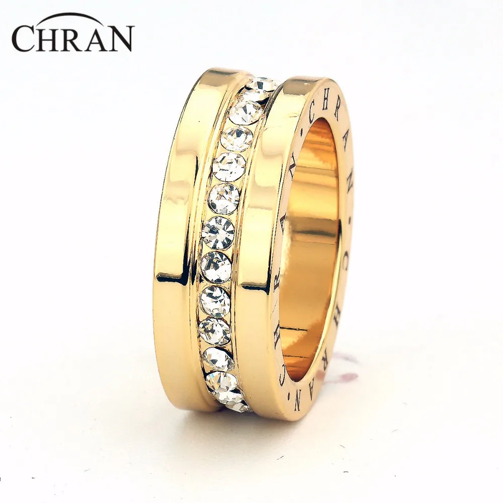 CHRAN Fashion Band Jewelry Crystal Promised Rings for Women Silver Plated CZ Engagement Wedding Band Rings