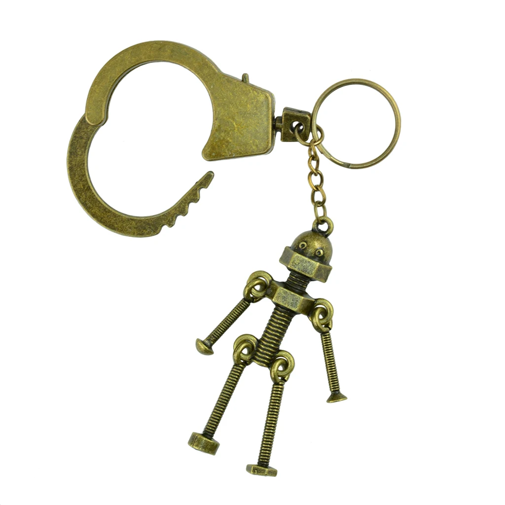 Novelty New Steampunk Handcuffs Style with Screw Robot Pendant Key Ring Clips Keychain for Home Car Key Organization