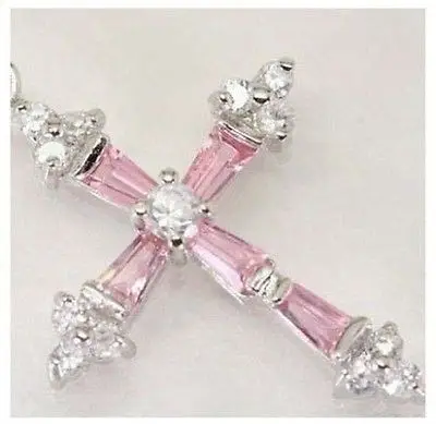 Free Shipping  Pink crystal Cross pendant tf odr yf Necklaces