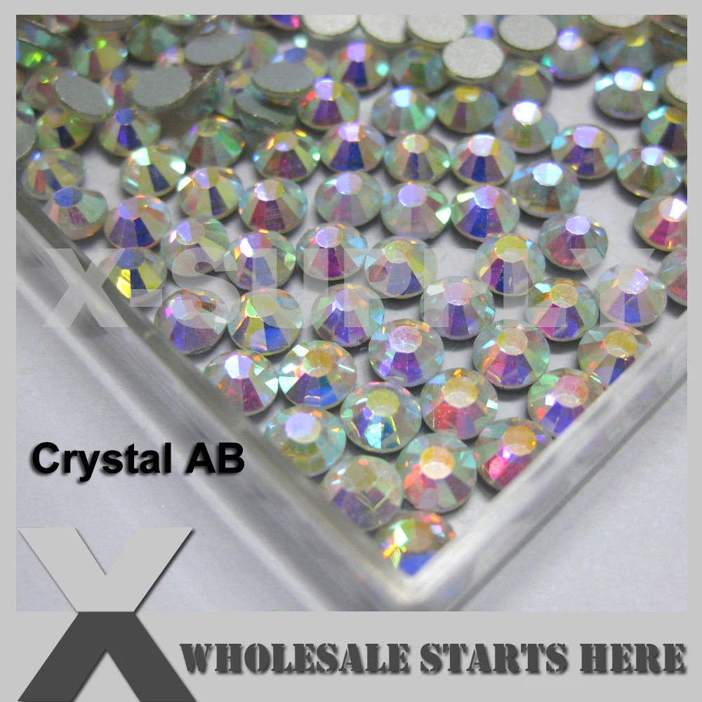 (SS3-SS20,100 Gross/Lot) CRYSTAL AB Flat Back Rhinestone,Silver Foiled Back,No Glue,Used For Nail Art,Phone Case,Shoes