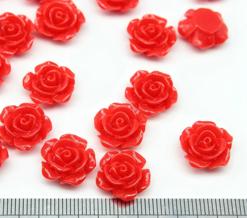 

300pcs Resin Roses Red Flower Cabochons 15mm Flowers Magnet Craft Jewelry Supplies