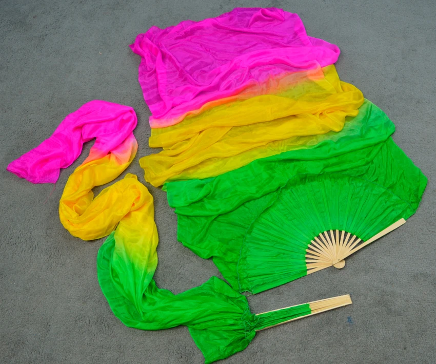 100% Silk high quality Natural Silk Chinese 1 Pair of belly dancing fans 3 colors handmade hand dyed silk veils dance fans