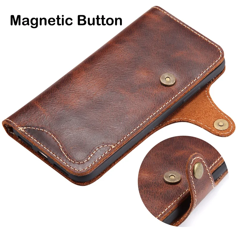 Luxury Vintage Cowhide Genuine Real Leather Case for iPhone 15 Pro 14 13 12 11 XS MAX XR 8 7 Flip Wallet Card Business Phone bag