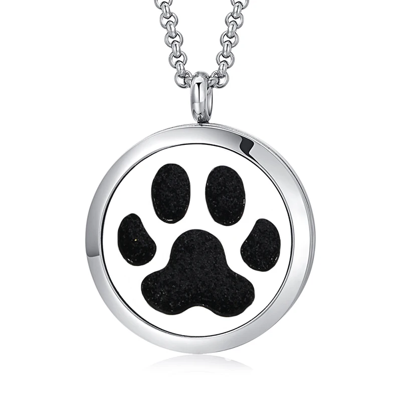 charm Aroma Diffuser Necklace Dog Paw Print Designs Stainless Steel Pendant Perfume Lockets Essential Oil Aromatherapy Necklace